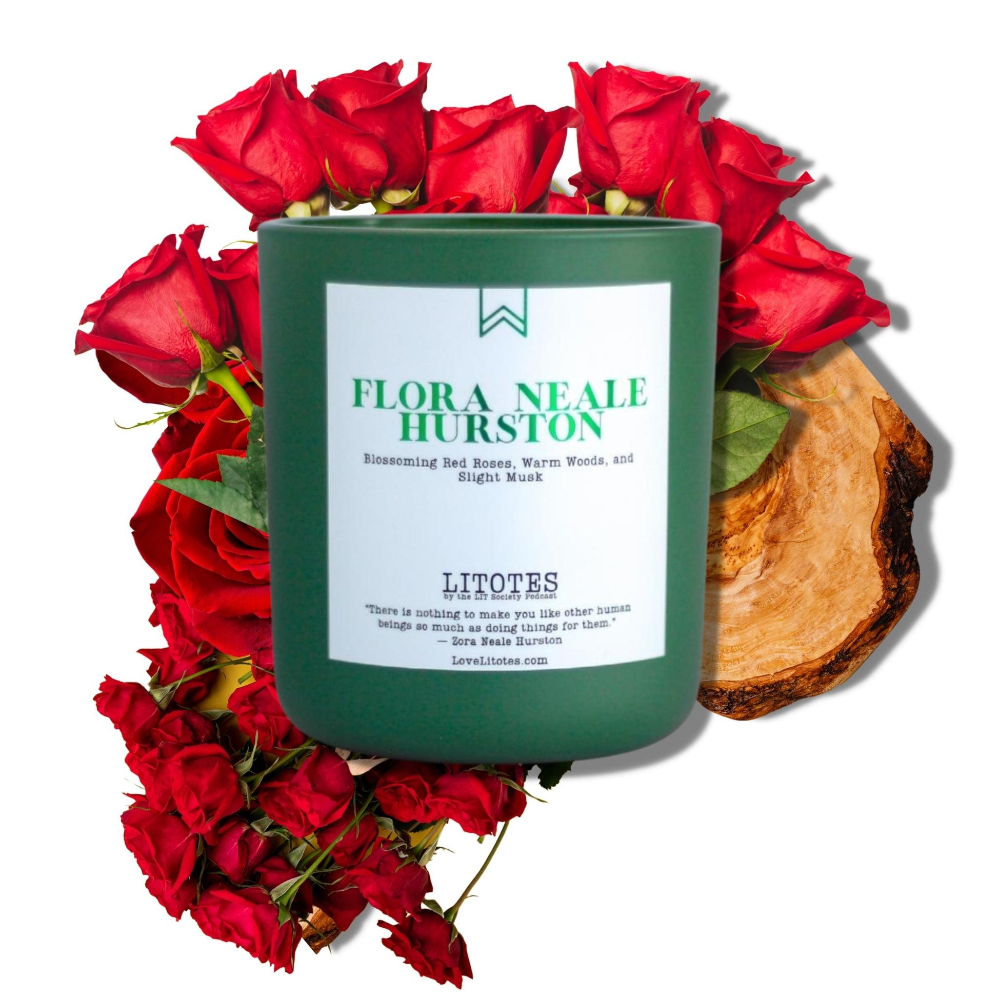 Luxury Soy Candle with the aroma of roses, woods, and slight musk. Flora Neale Hurston, celebrating author Zora Neale Hurston