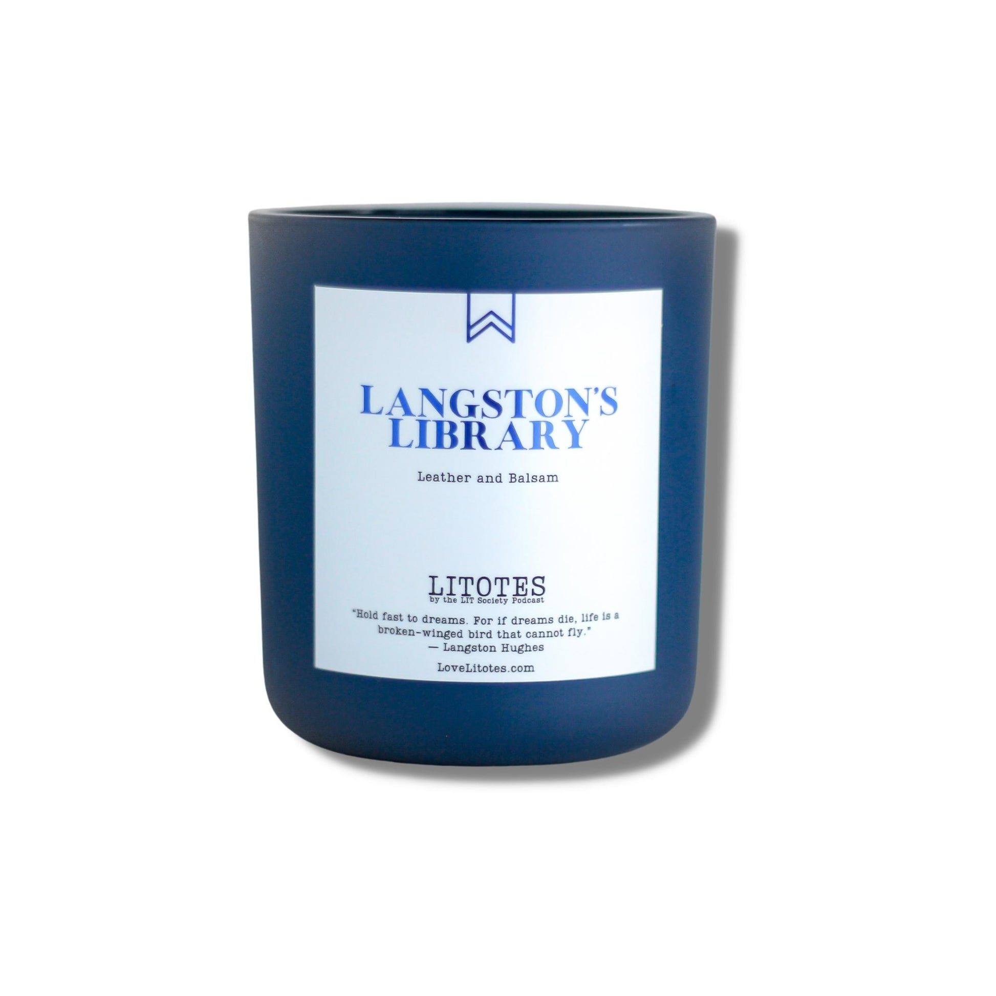 Luxury Soy Candle with the aroma of leather and balsam. Langston's Library, celebrating author Langston Hughes. Black-owned, woman-owned, Chicago-made luxury candle company.